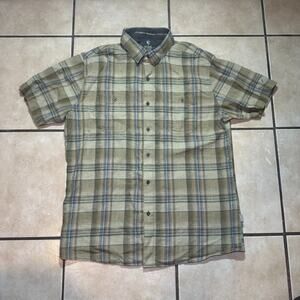 Kuhl Skorpio Shirt Men's Large Linen Blend Plaid Button Up Outdoor Hiking 7218